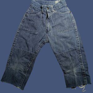 Boys Jeans 6 Vintage 1970's 18x12 Raw DENIM FRAYED EDGE HIPPY PLAY Hippe Farm